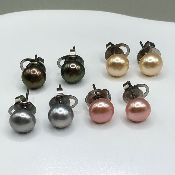 Honora Jewelry - Honora Cultured Pearls Set of 4 Stud Earrings, Stainless Steel New